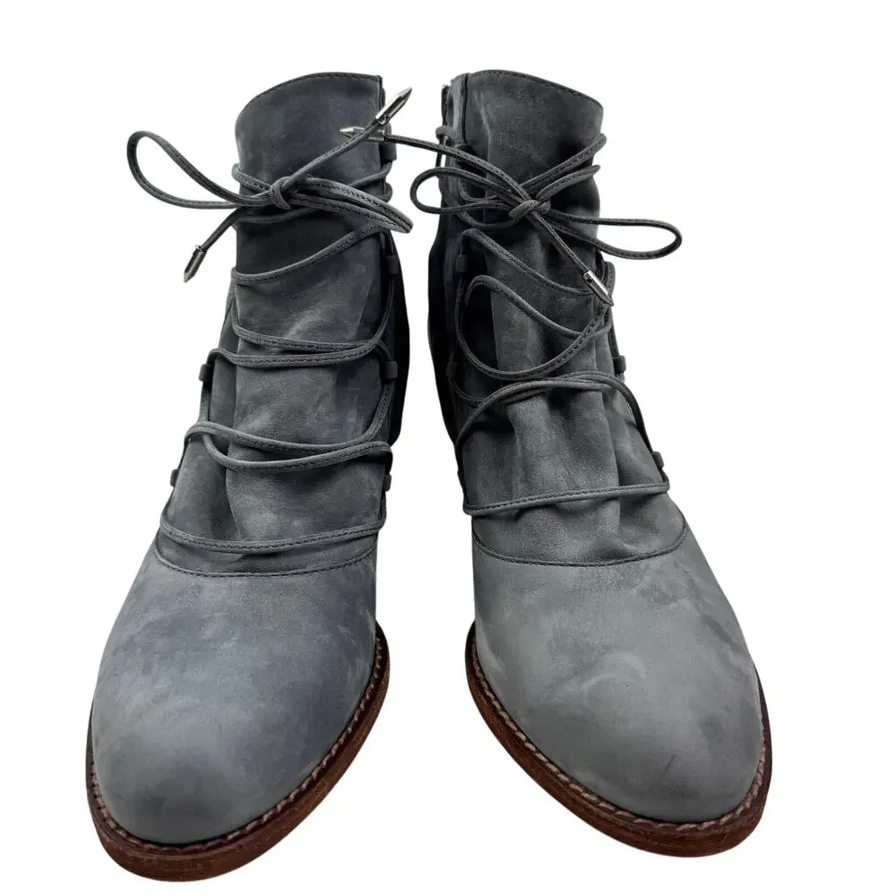 Sam Edelman Millard Boho Gray Soft Suede Lace Up Booties Women's Size 9